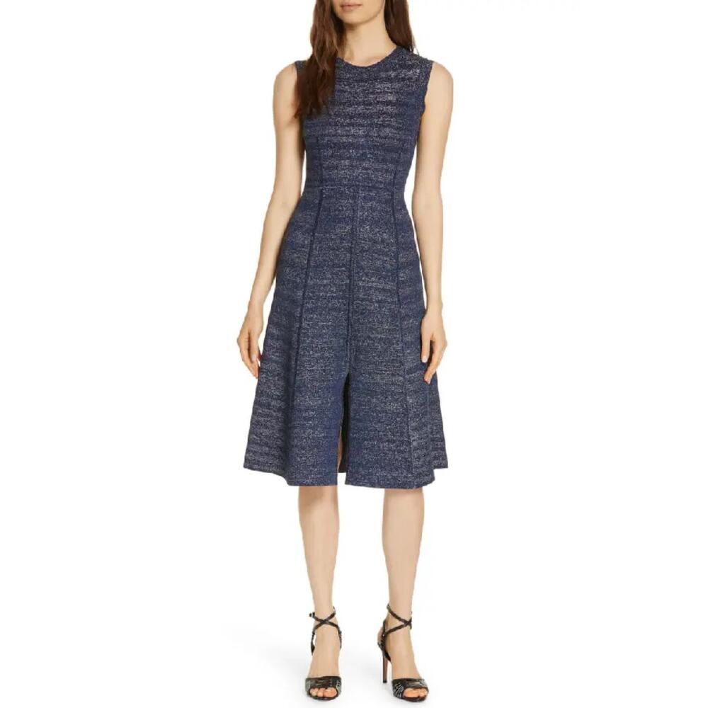 VERONICA BEARD FOLEY SLEEVELESS METALLIC FLARE MIDI DRESS sz M
